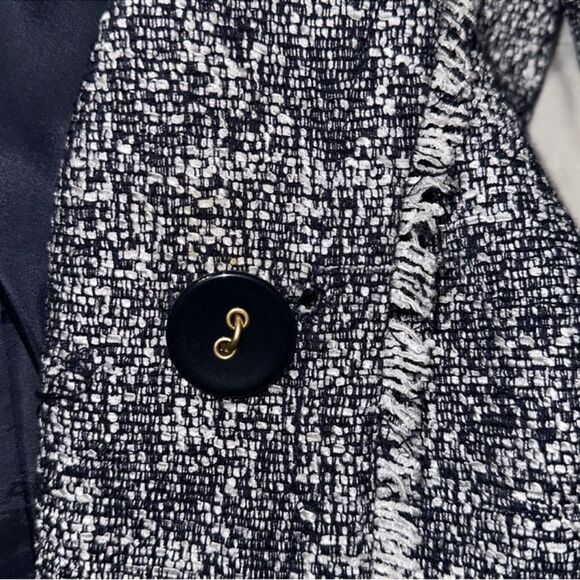 TALBOTS 10 Navy White Tweed One Button Blazer Jacket with Pockets Fringe Trim - Picture 13 of 14